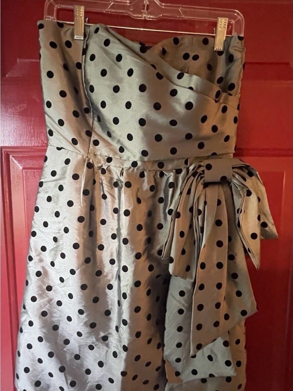 Judith March Silver Strapless Polka Dot Dress with Side Bow